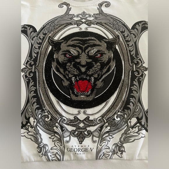 GEORGE V PARIS  Men's White and Black Panther Sweater - Picture 7 of 12